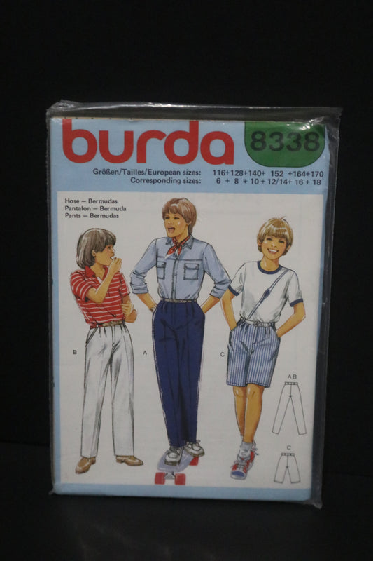 Burda 8338 Boys Pants and Shorts Sewing Pattern - UNCUT Size 6 8  10 12/14 16 18