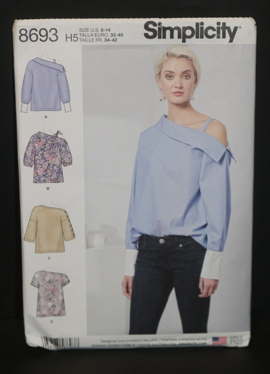 Simplicity 8693 Misses One Shoulder Tops Sewing Pattern - UNCUT - Size 6 8 10 12 14