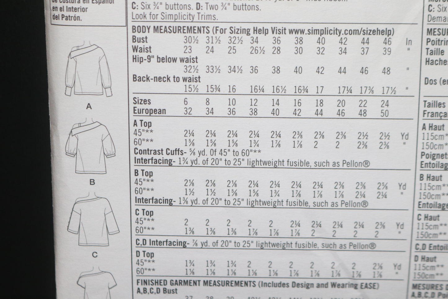 Simplicity 8693 Misses One Shoulder Tops Sewing Pattern - UNCUT - Size 6 8 10 12 14