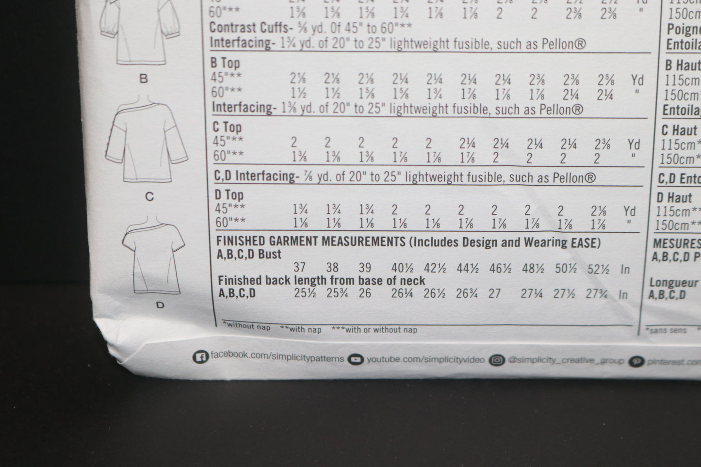 Simplicity 8693 Misses One Shoulder Tops Sewing Pattern - UNCUT - Size 6 8 10 12 14