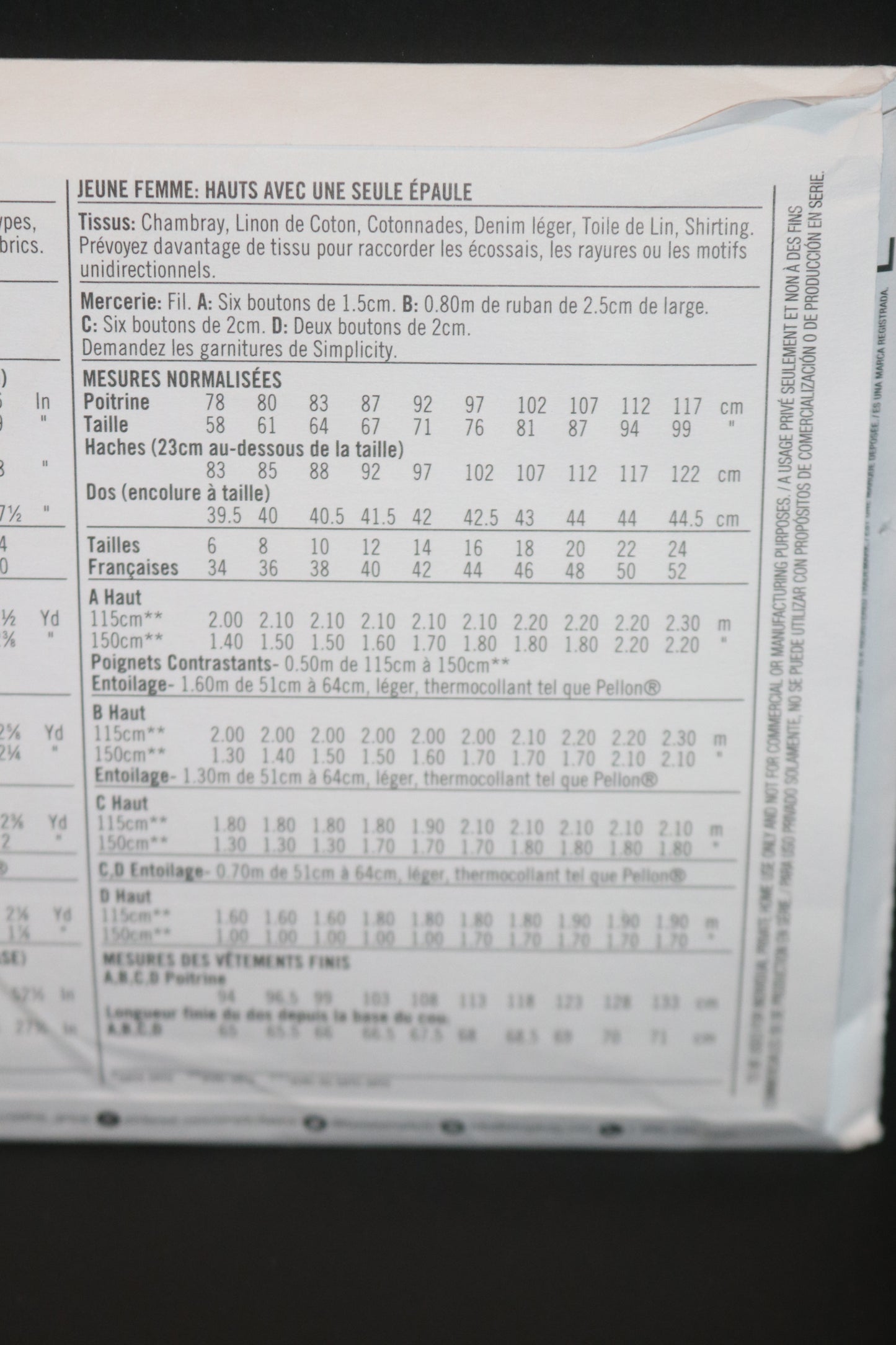 Simplicity 8693 Misses One Shoulder Tops Sewing Pattern - UNCUT - Size 6 8 10 12 14