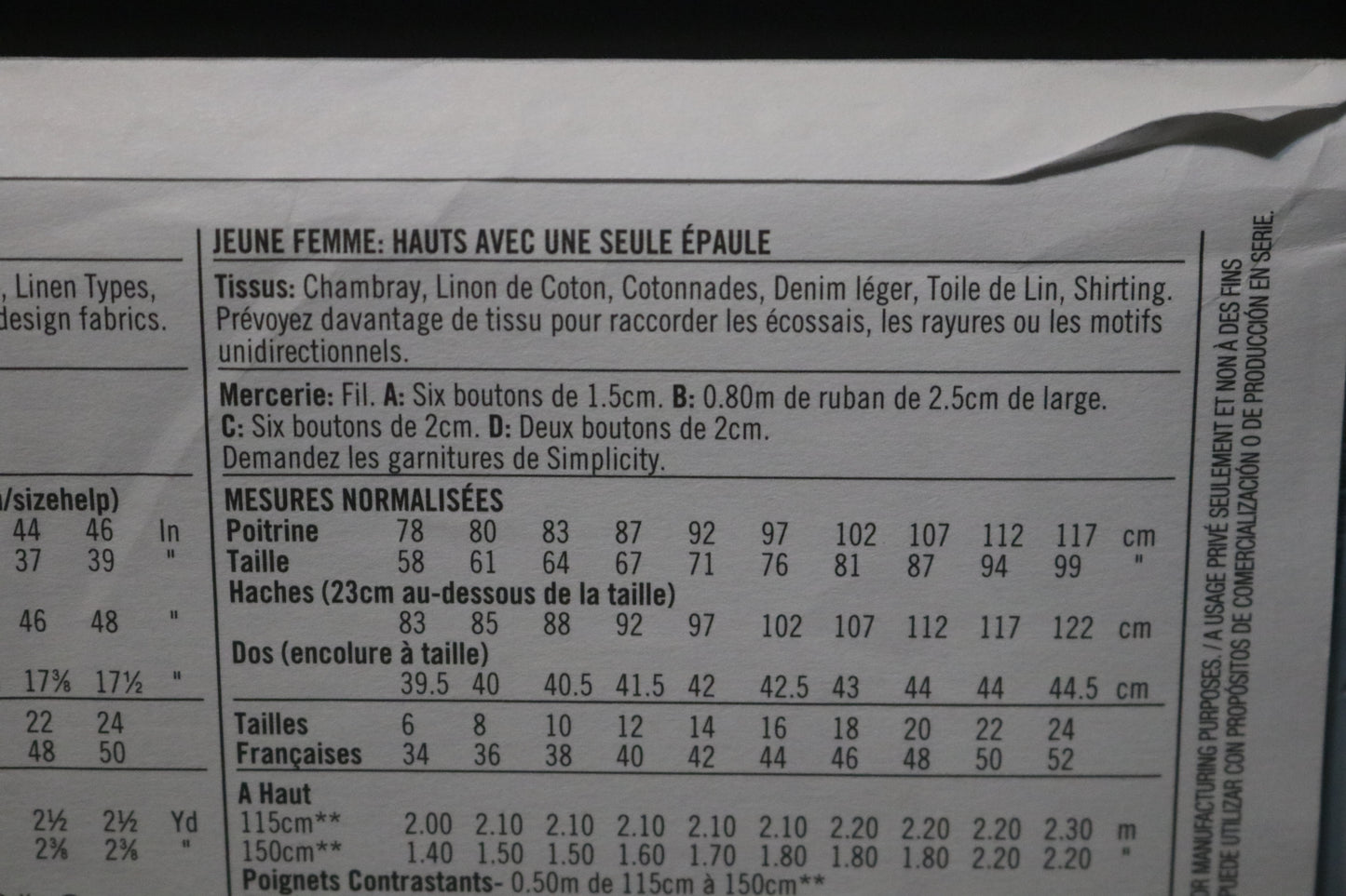 Simplicity 8693 Misses One Shoulder Tops Sewing Pattern - UNCUT - Size 6 8 10 12 14