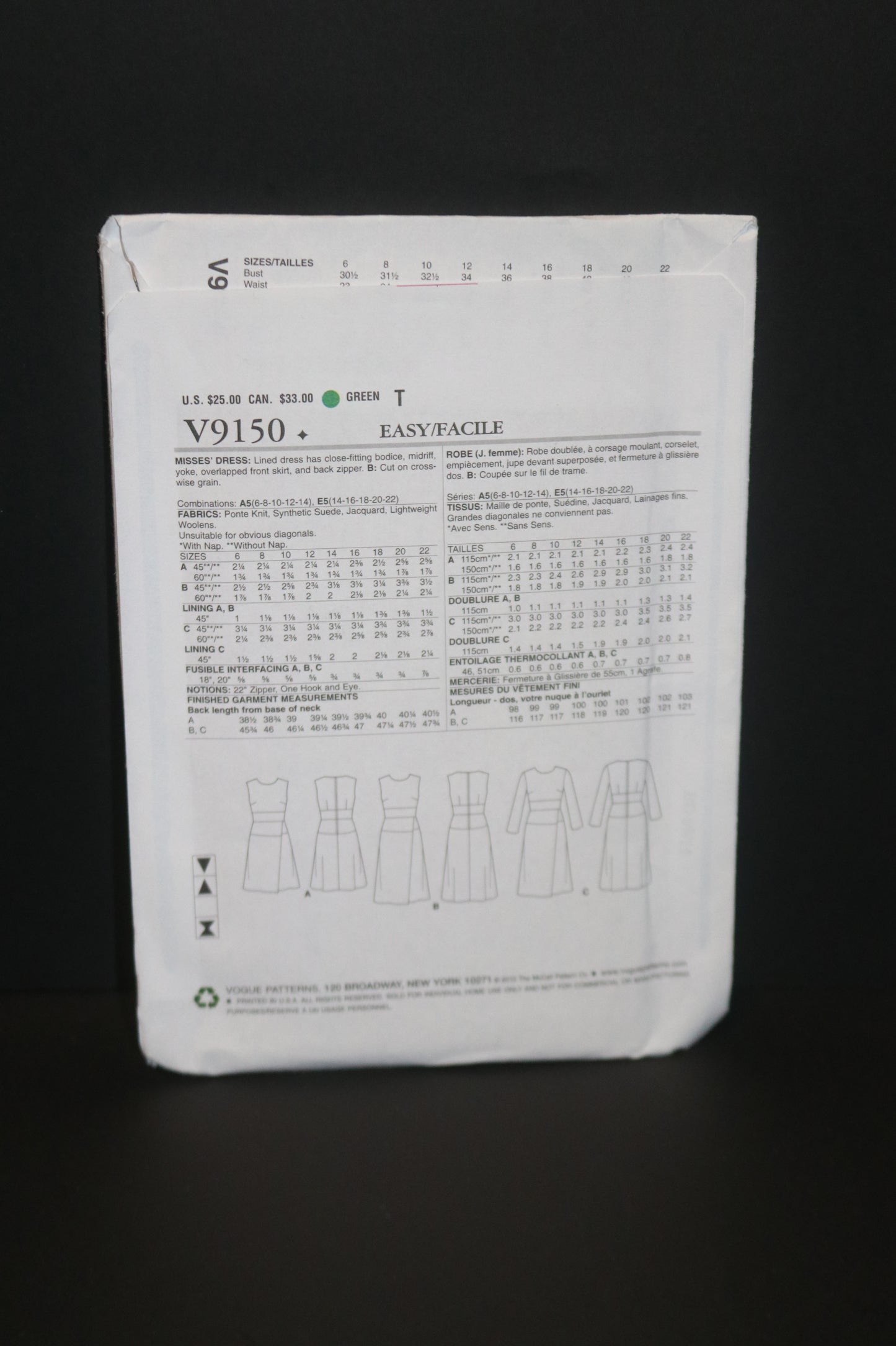 Vogue 9150 Misses Dress Sewing Pattern - UNCUT - Size 14 16 18 20 22