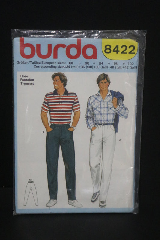 Burda 8422 Mens Pants Sewing Pattern - UNCUT Size 34 (tall)  36(tall)  38 (tall) 40 (tall) 42 (tall)