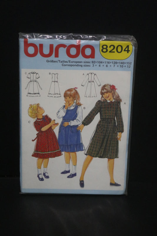 Burda 8204 Girls Dress Sewing Pattern - UNCUT Size 3 4 6 7 10 12