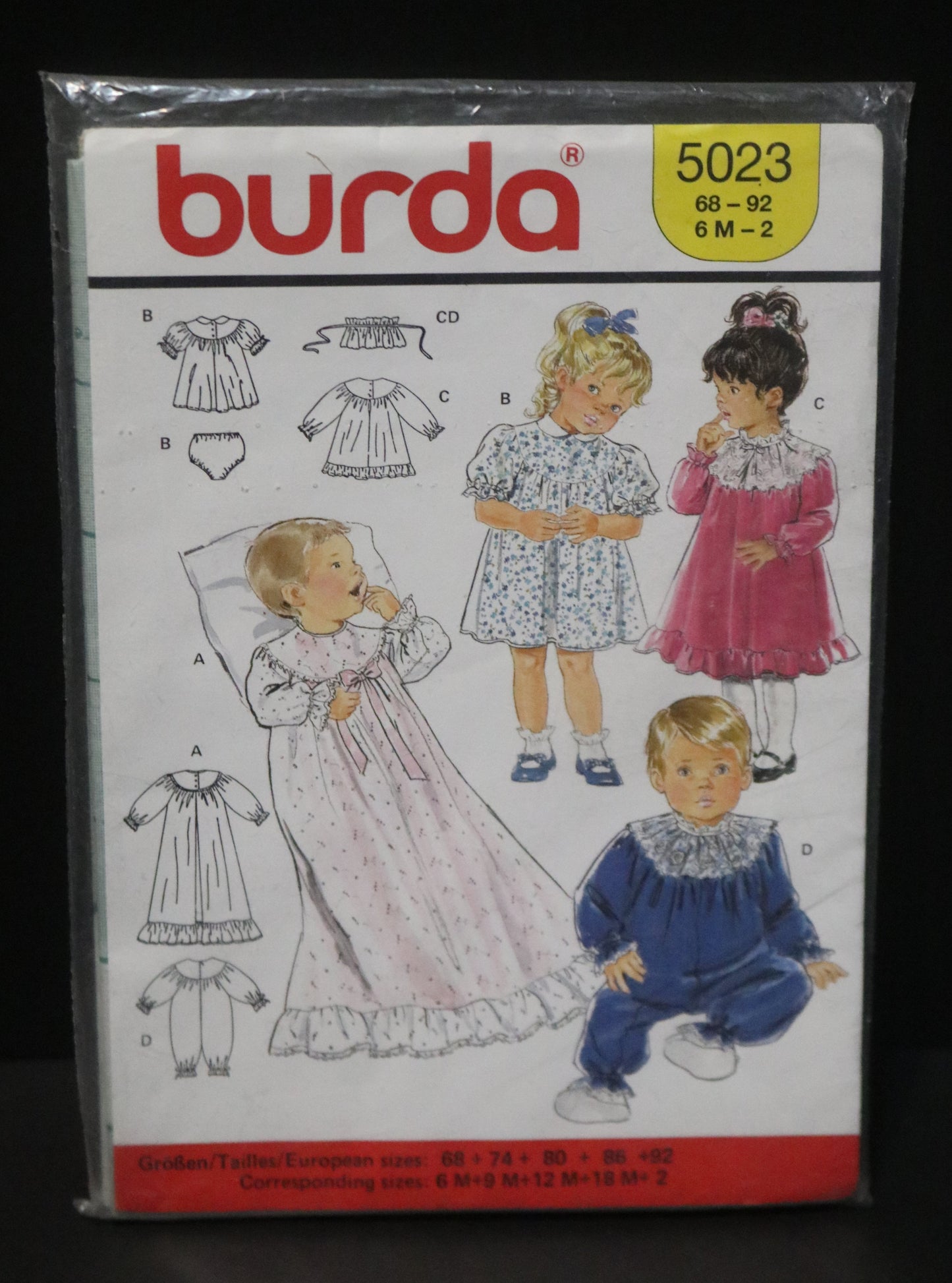 Burda 5023 Infants Toddlers Dresses and Jumpsuit Sewing Pattern - UNCUT Size 6M 9M 12M 18M 2