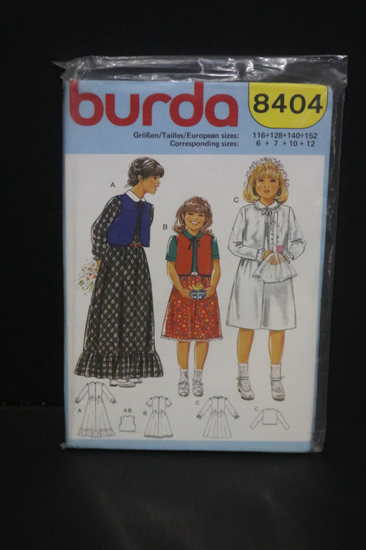 Burda 8404 Girls Dress and jacket Sewing Pattern - UNCUT Size 6 7 10 12