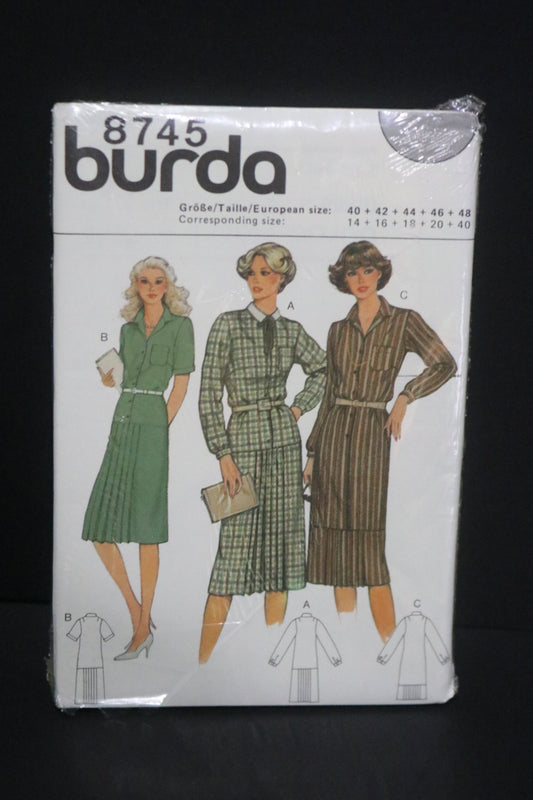 Burda 8745 Misses Dress Sewing Pattern - UNCUT - Size 14 16 18 20 40