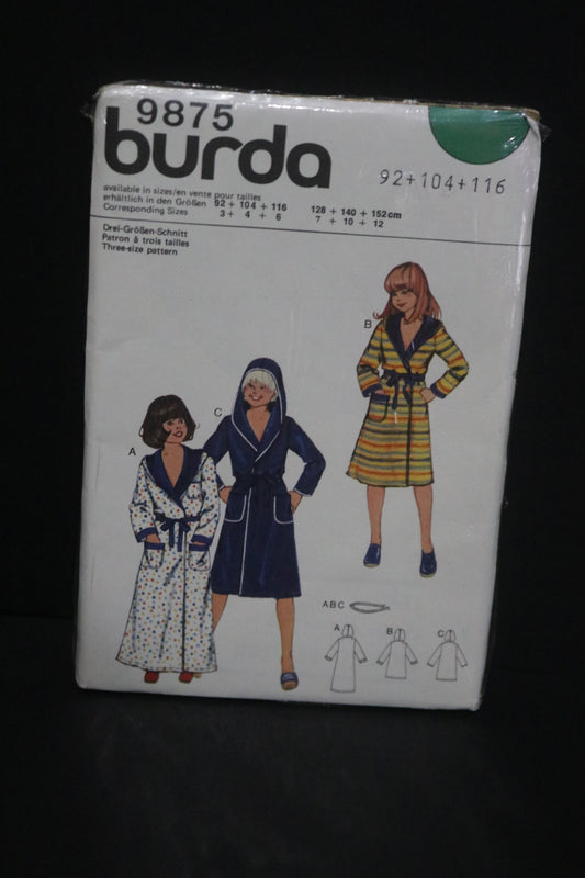 Burda 9875 Boys Girls Robe Sewing Pattern UNCUT Size 3 4 6