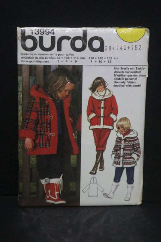 Burda 13994 Girls Coat Pattern Sewing Pattern - UNCUT Size 7 10 12