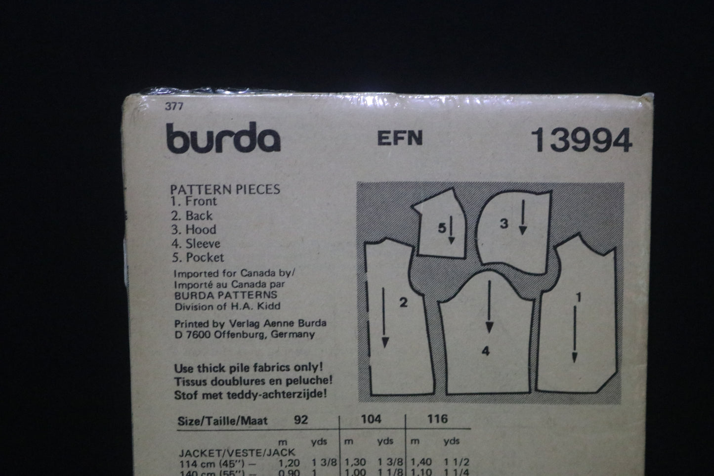 Burda 13994 Girls Coat Pattern Sewing Pattern - UNCUT Size 7 10 12