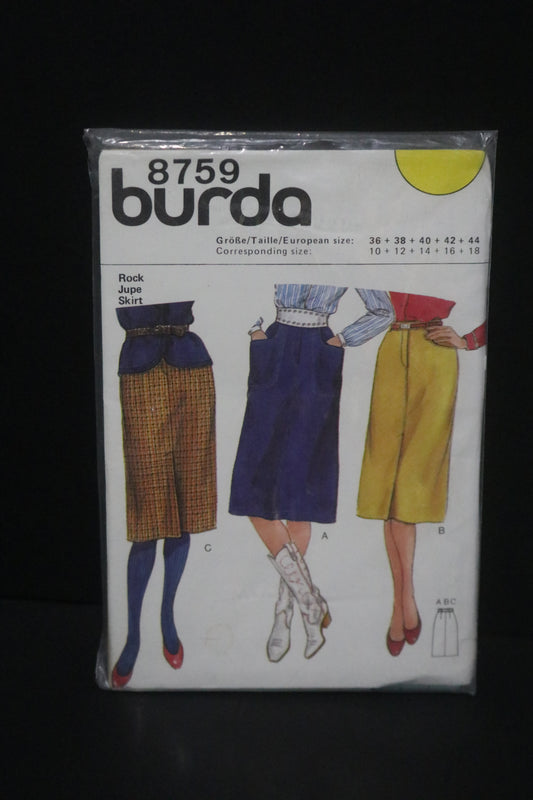 Burda 8759 Misses Skirt Sewing Pattern - UNCUT - Size 10 12 14 16 18