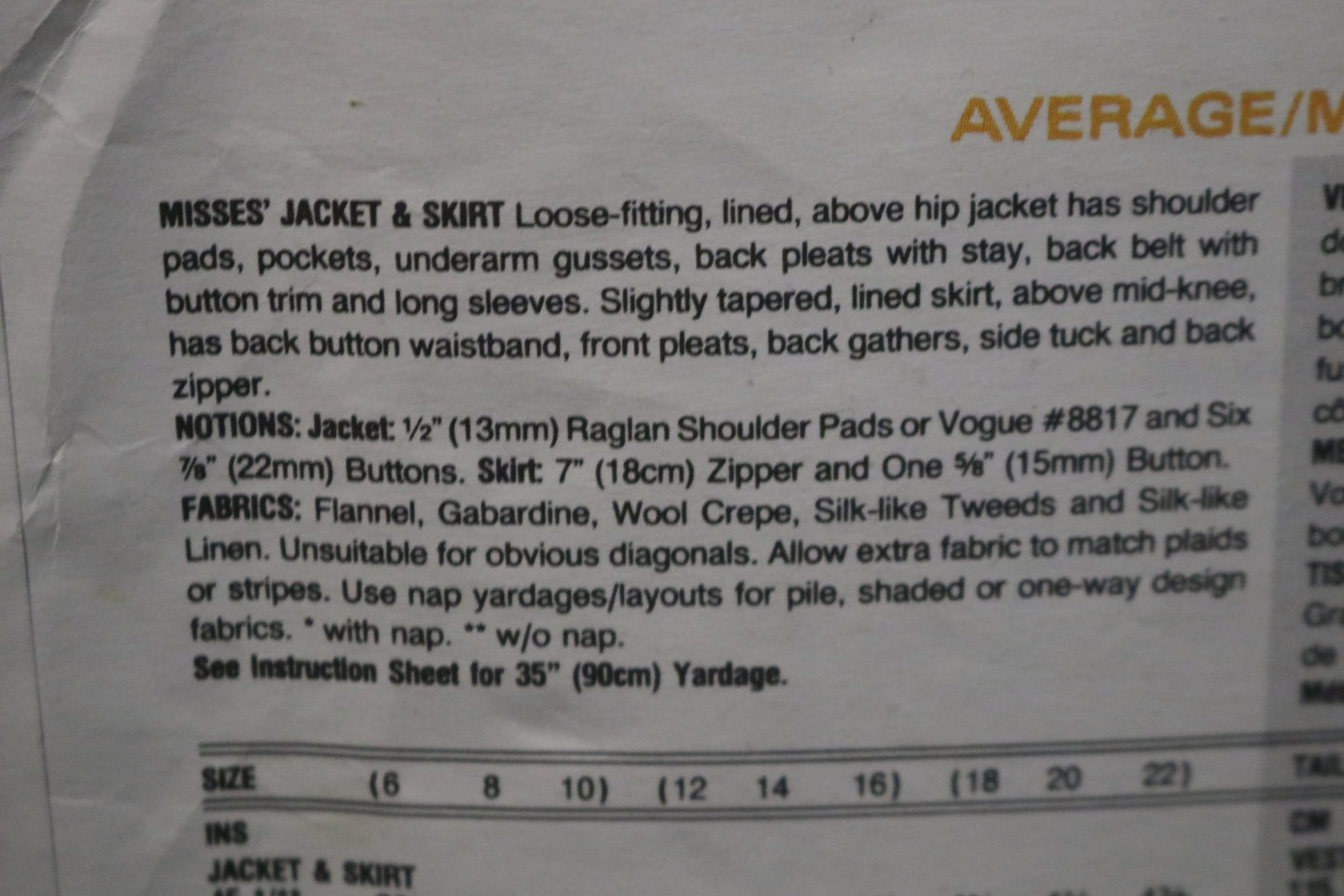 Vogue 1018 Emanuel Ungaro Misses Jacket and Skirt Sewing - UNCUT -  Size 6 8 10