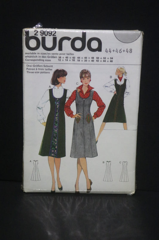 Burda 2 9092 Jumper Dress Sewing Pattern - UNCUT Size 44 46 48 or Size 50 52 54