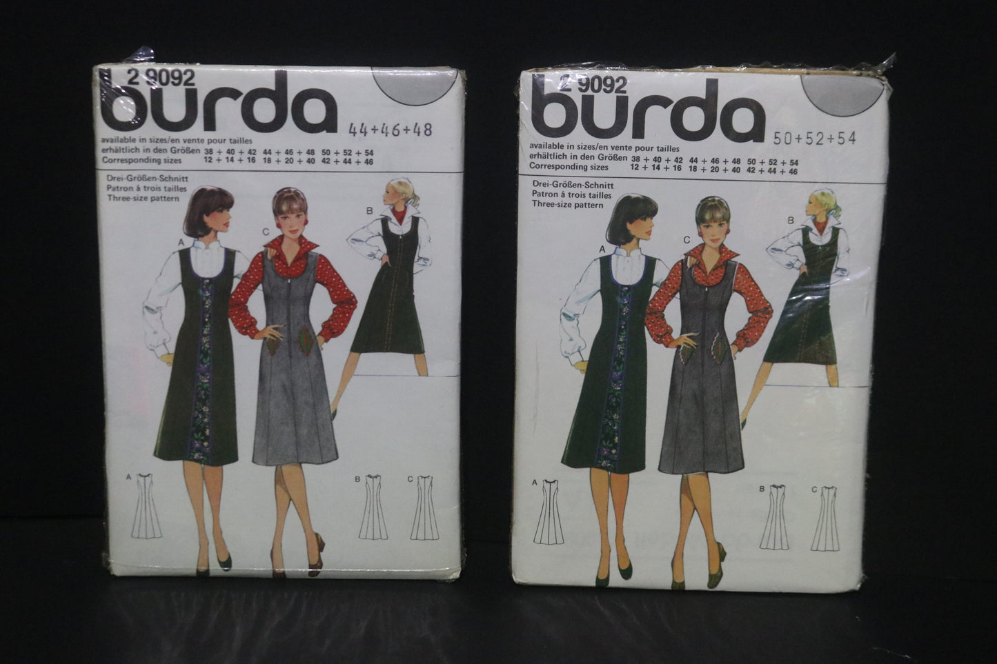 Burda 2 9092 Jumper Dress Sewing Pattern - UNCUT Size 44 46 48 or Size 50 52 54