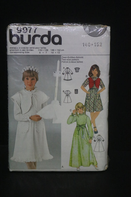 Burda 9977 Girls Dress and Vest Sewing Pattern - UNCUT Size 10 12