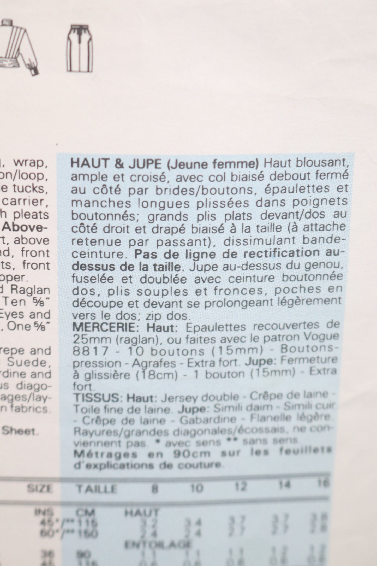Vogue 2151 Emanuel Ungaro Misses Top and Skirt Sewing - UNCUT -  Size 10