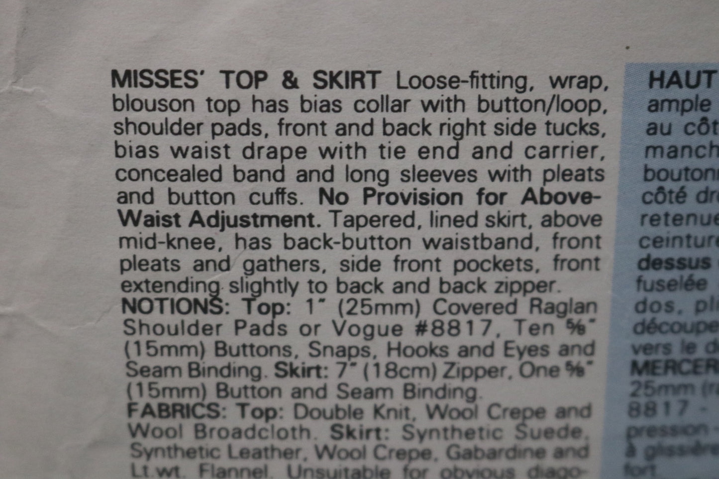 Vogue 2151 Emanuel Ungaro Misses Top and Skirt Sewing - UNCUT -  Size 10