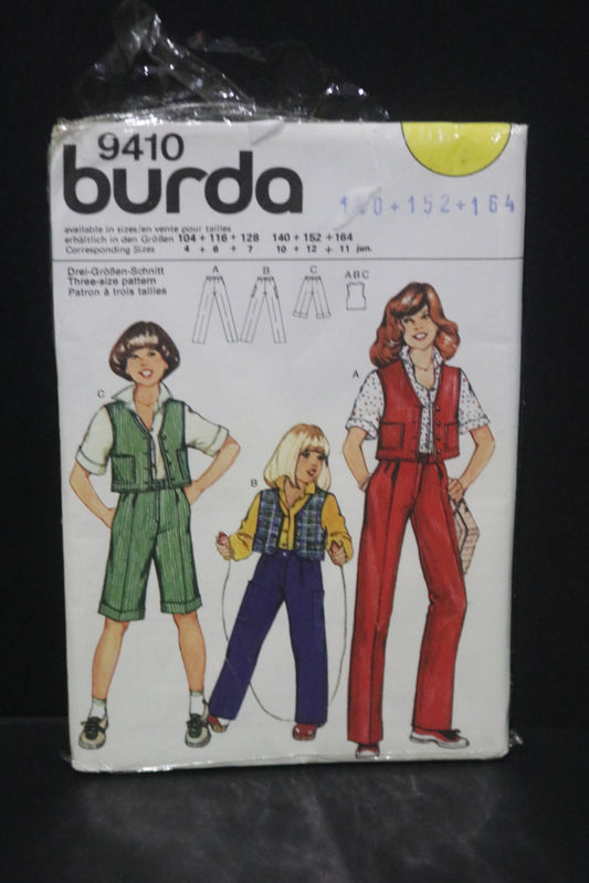 Burda 9410 Girls Junior Girls Jeans and Vest Sewing Pattern - UNCUT Size 10 12 11 jun