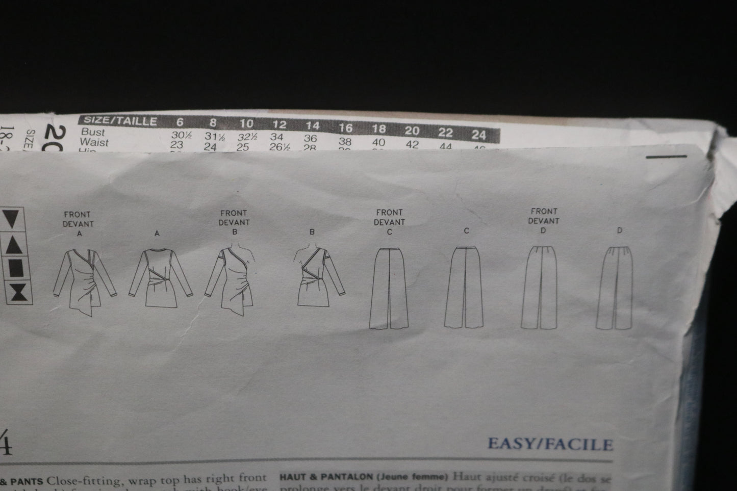 Donna Karan DKNY Misses Top and Pants Sewing Pattern - UNCUT -  Size 18 20 22