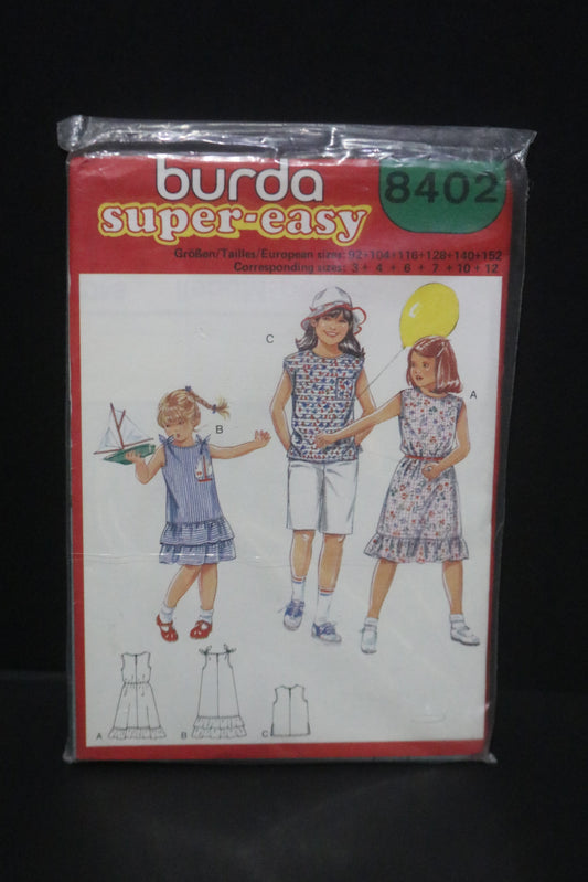 Burda 8402 Girls Dress Top and Shorts Sewing Pattern - UNCUT Size 3 4 6 7 10 12