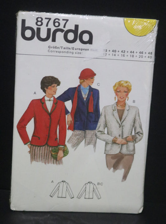 Burda 8767 Misses Jacket Sewing Pattern - UNCUT - Size 12 14 16 18 20 40