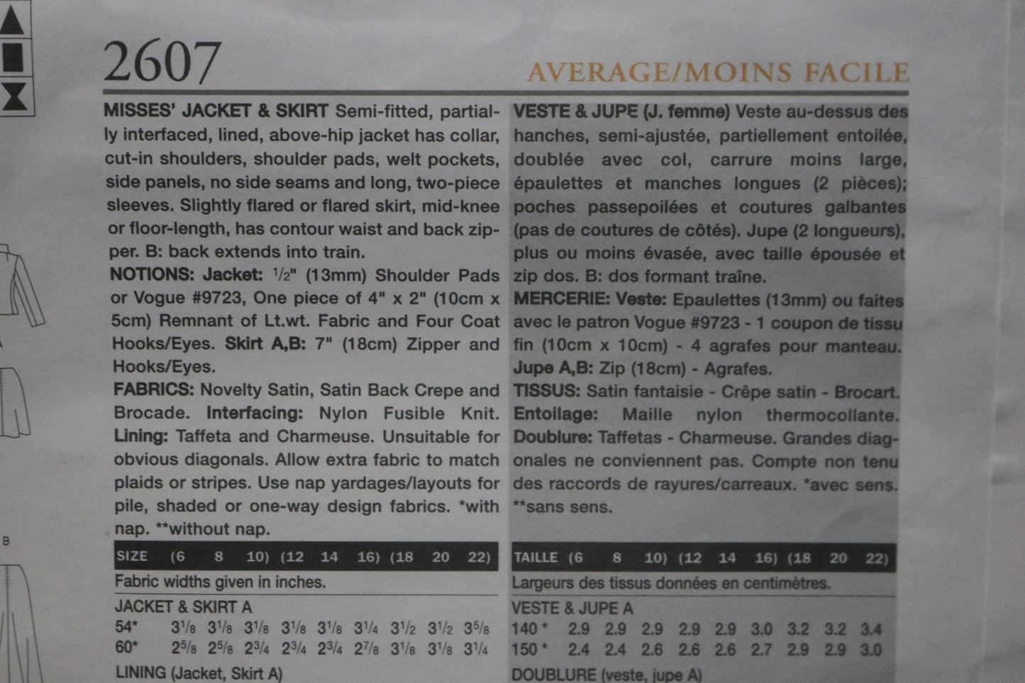 Vogue 2607 Guy Laroche Misses Jacket and Pants Sewing Pattern - UNCUT -  Size 6 8 10