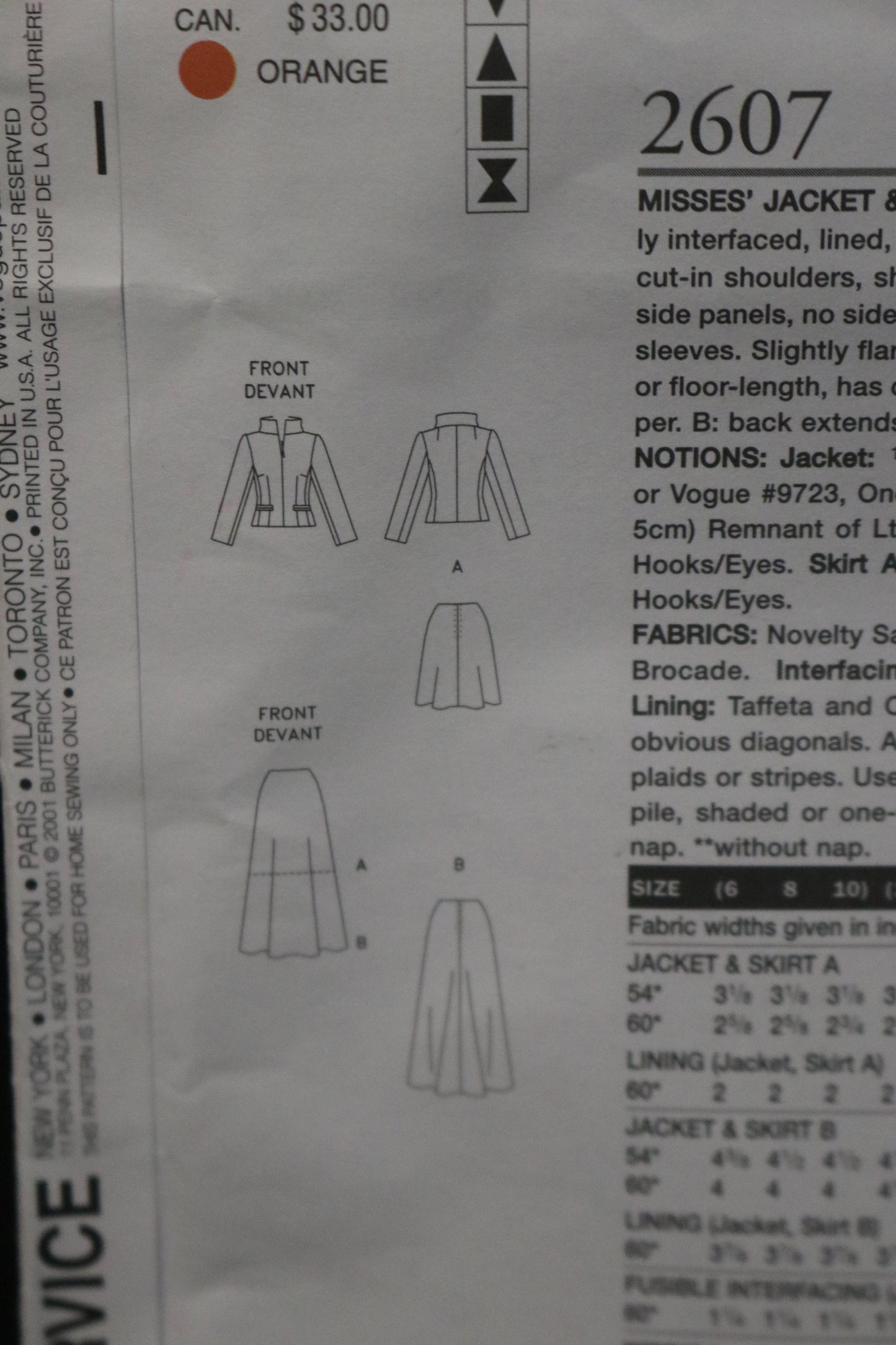 Vogue 2607 Guy Laroche Misses Jacket and Pants Sewing Pattern - UNCUT -  Size 6 8 10
