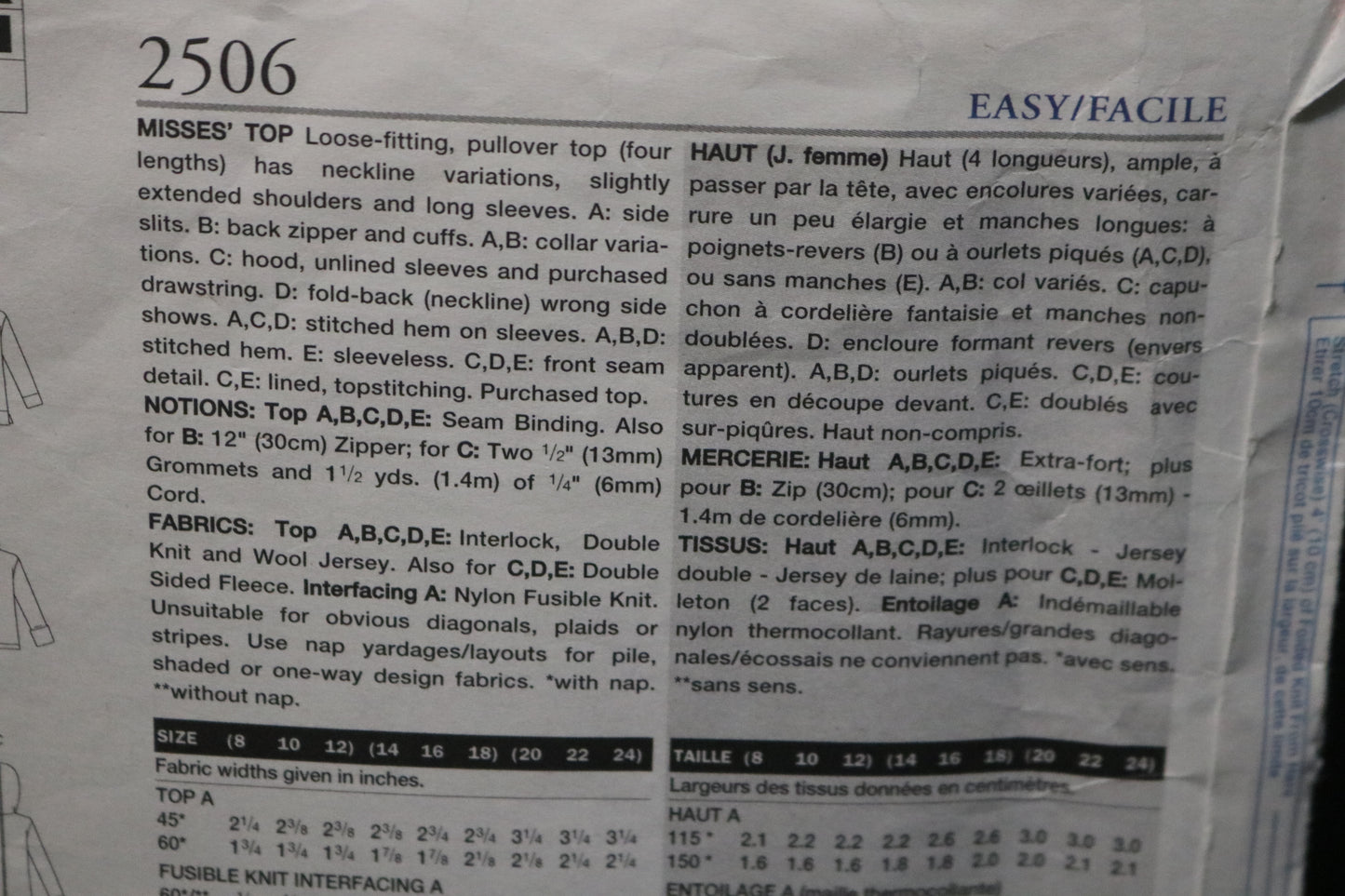 Vogue 2506 Misses Top Sewing Pattern - UNCUT - Size 8 10 12