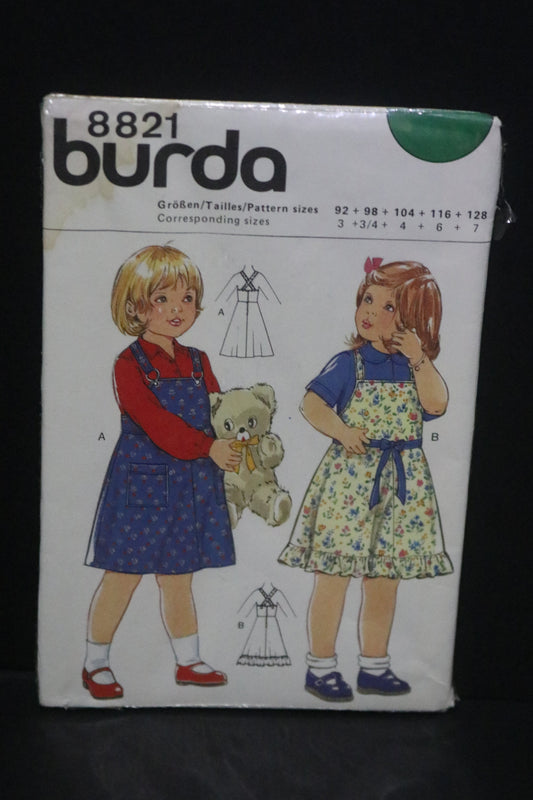 Burda 8821 Girls Dress Sewing Pattern - UNCUT Size 3  3/4  4  6  7