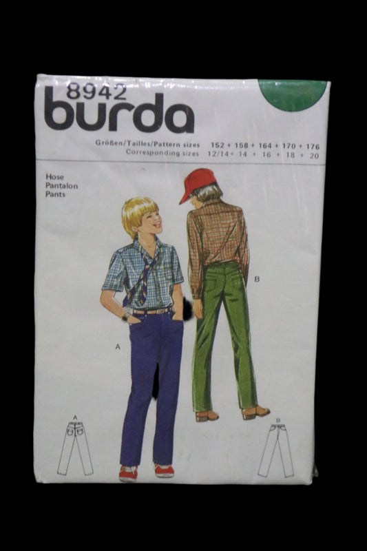 Burda 8942 Boys Pants Jeans Sewing Pattern UNCUT Size 12/14  14 16 18 + 20