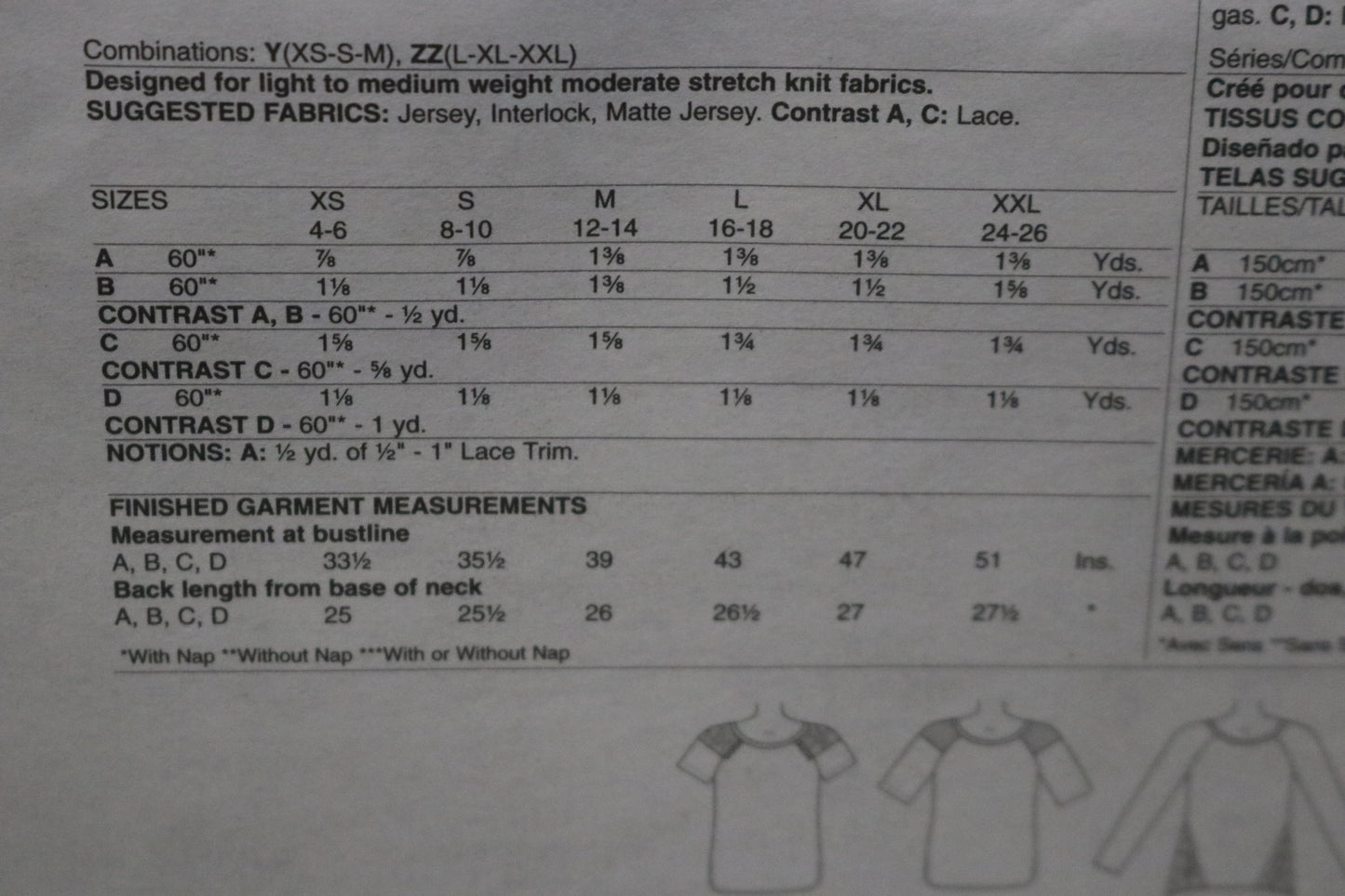 McCalls 7286 Misses Tops Sewing Pattern - UNCUT - Size Xsm Sml Med
