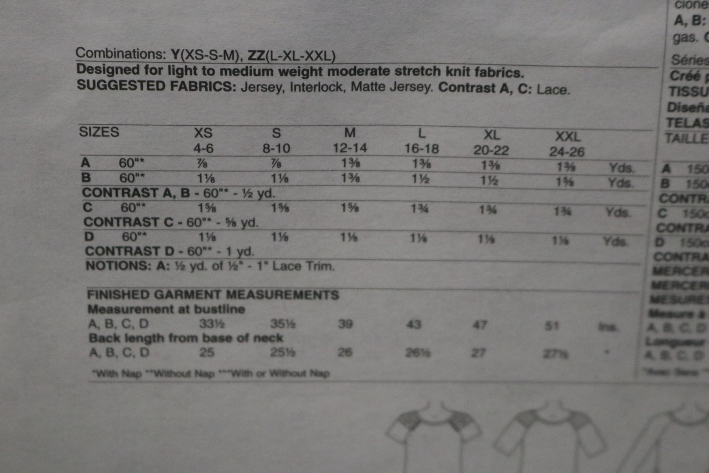 McCalls 7286 Misses Tops Sewing Pattern - UNCUT - Size Xsm Sml Med