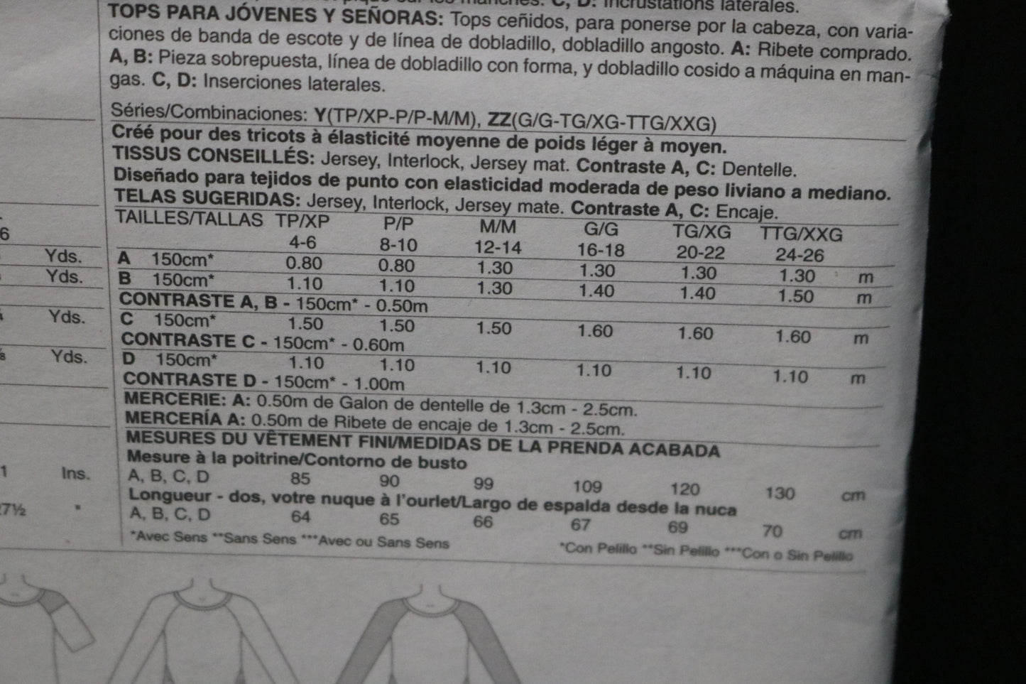 McCalls 7286 Misses Tops Sewing Pattern - UNCUT - Size Xsm Sml Med