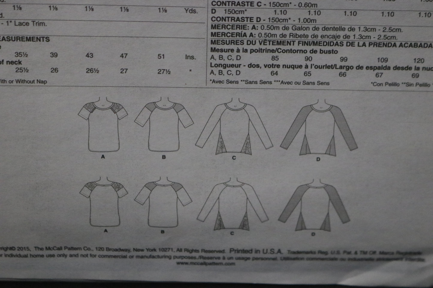 McCalls 7286 Misses Tops Sewing Pattern - UNCUT - Size Xsm Sml Med