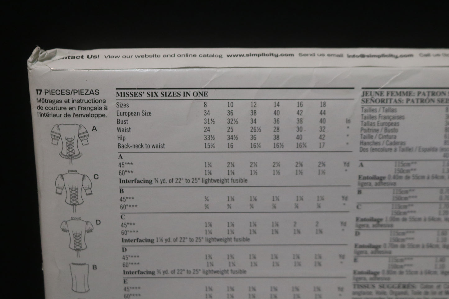 New Look 6599 Misses Blouse Sewing Pattern UNCUT - Size 8 - 18
