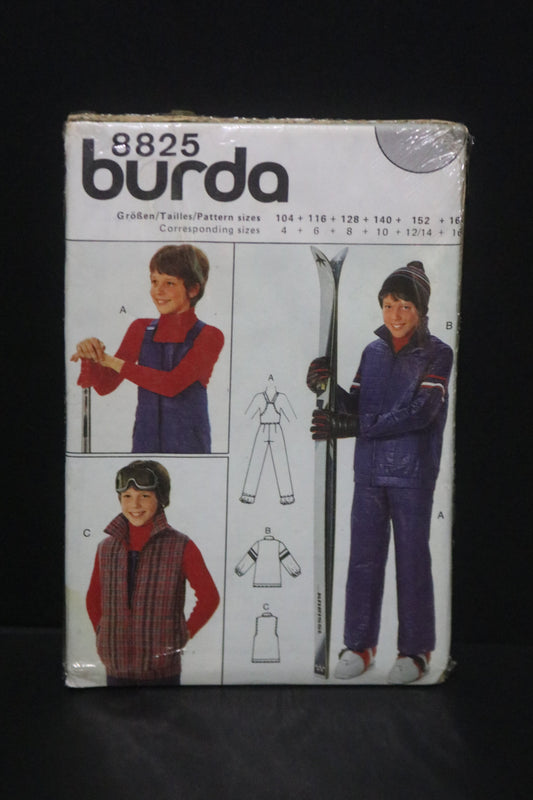 Burda 8825 Boys Ski Suit - Jacket, Vest and Ski Pants Sewing Pattern Sewing Pattern - UNCUT Size 4 6 8 10 12/14 16