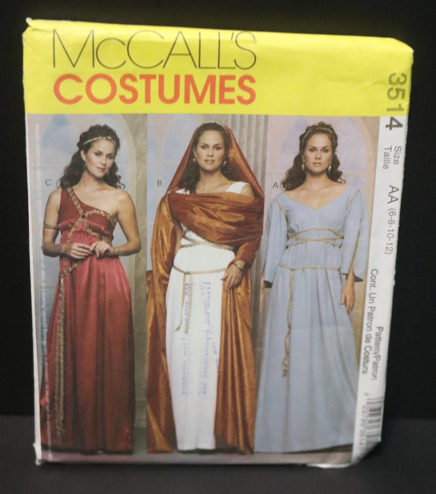 McCalls 3514 Misses / Miss Petite greek and Roman Costume Sewing Pattern - UNCUT - Size 6 8 10 12