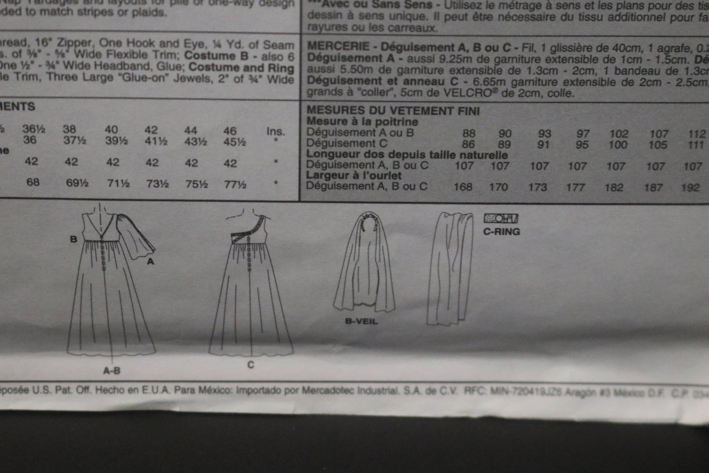 McCalls 3514 Misses / Miss Petite greek and Roman Costume Sewing Pattern - UNCUT - Size 6 8 10 12