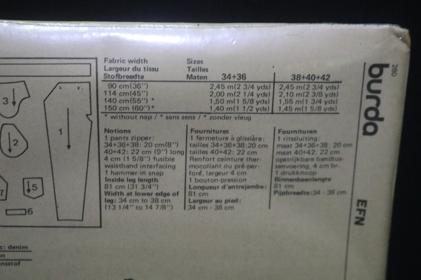 Burda 8899 Jeans Pants Sewing Pattern - UNCUT Size 8 10 12 14 16