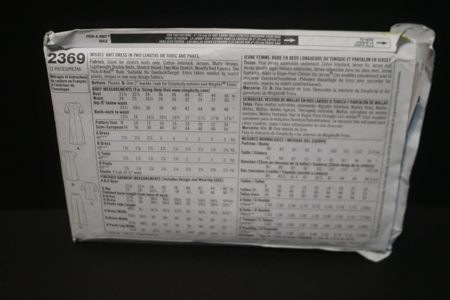 Simplicity 2369 Misses Knit Dress in Two Lengths or Tunic and Pants Sewing Pattern UNCUT Size 8 10 12 14 16