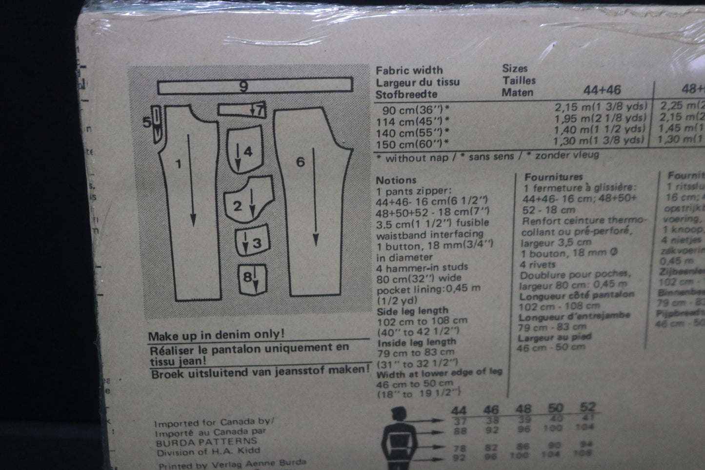 Burda 8914 Mens Jeans Pants Sewing Pattern - UNCUT Size 34 36 38 40 42