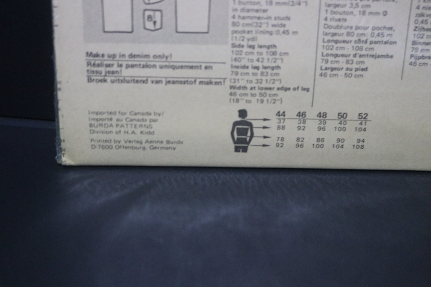 Burda 8914 Mens Jeans Pants Sewing Pattern - UNCUT Size 34 36 38 40 42