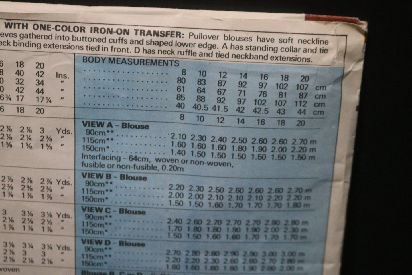 McCalls 5675 Misses Set of Blouses with One-Color Iron-On Transfer Sewing Pattern UNCUT - Size 10 Bust 32 1/2