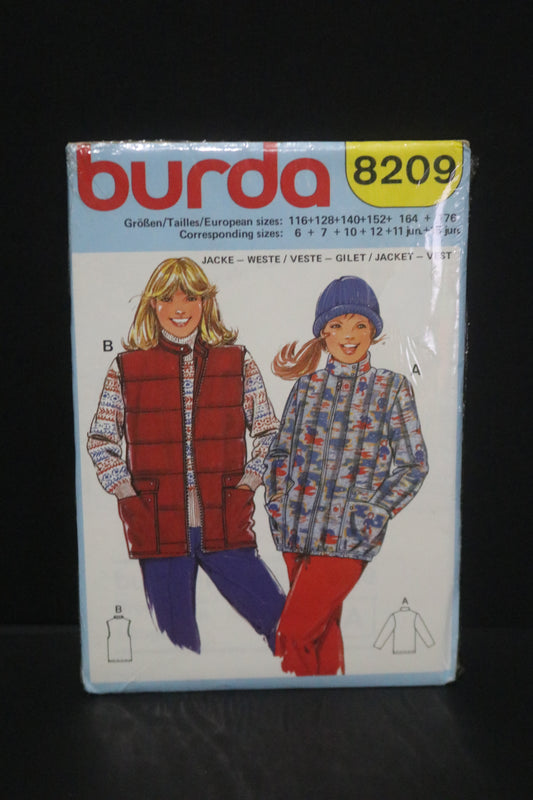 Burda 8209 Girls Junior Girls Jacket and Vest Sewing Pattern - UNCUT Size 6 7 10 12 11jun 15jun