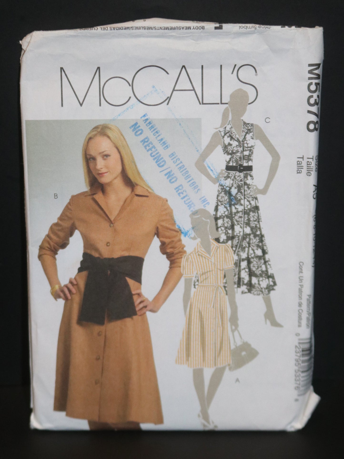 McCalls 5378 Misses / Miss Petite Dresses in Two Lengths Belt and Sash Sewing Pattern - UNCUT - Size 6 8 10 12 14