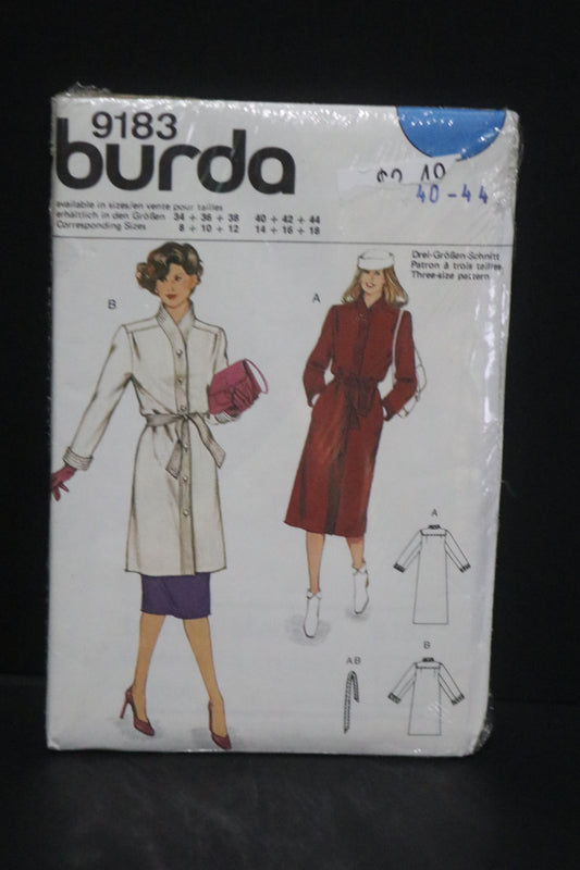 Burda 9183 Misses Coat and Belt Sewing Pattern - UNCUT Size 14 16 18