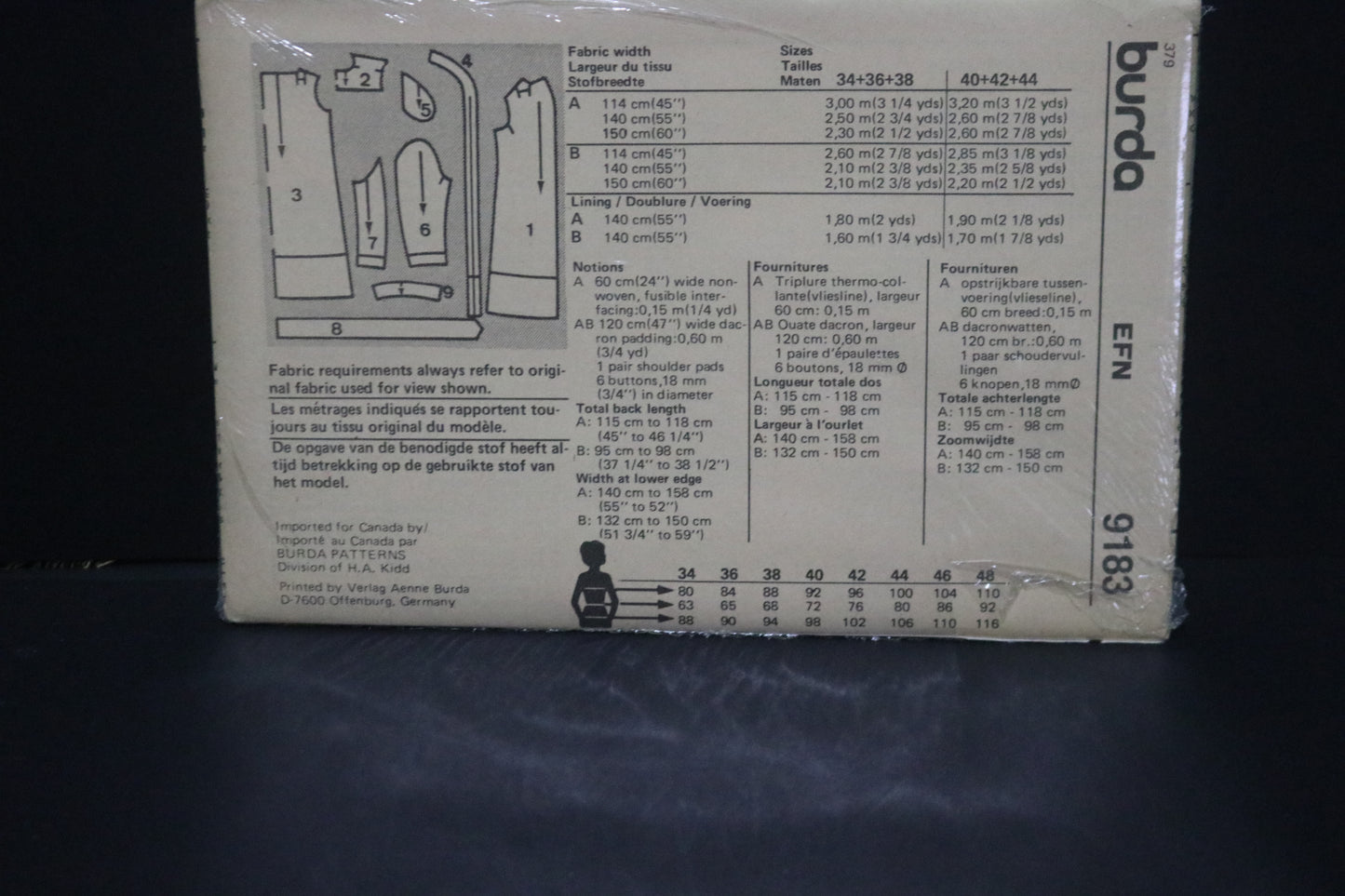 Burda 9183 Misses Coat and Belt Sewing Pattern - UNCUT Size 14 16 18