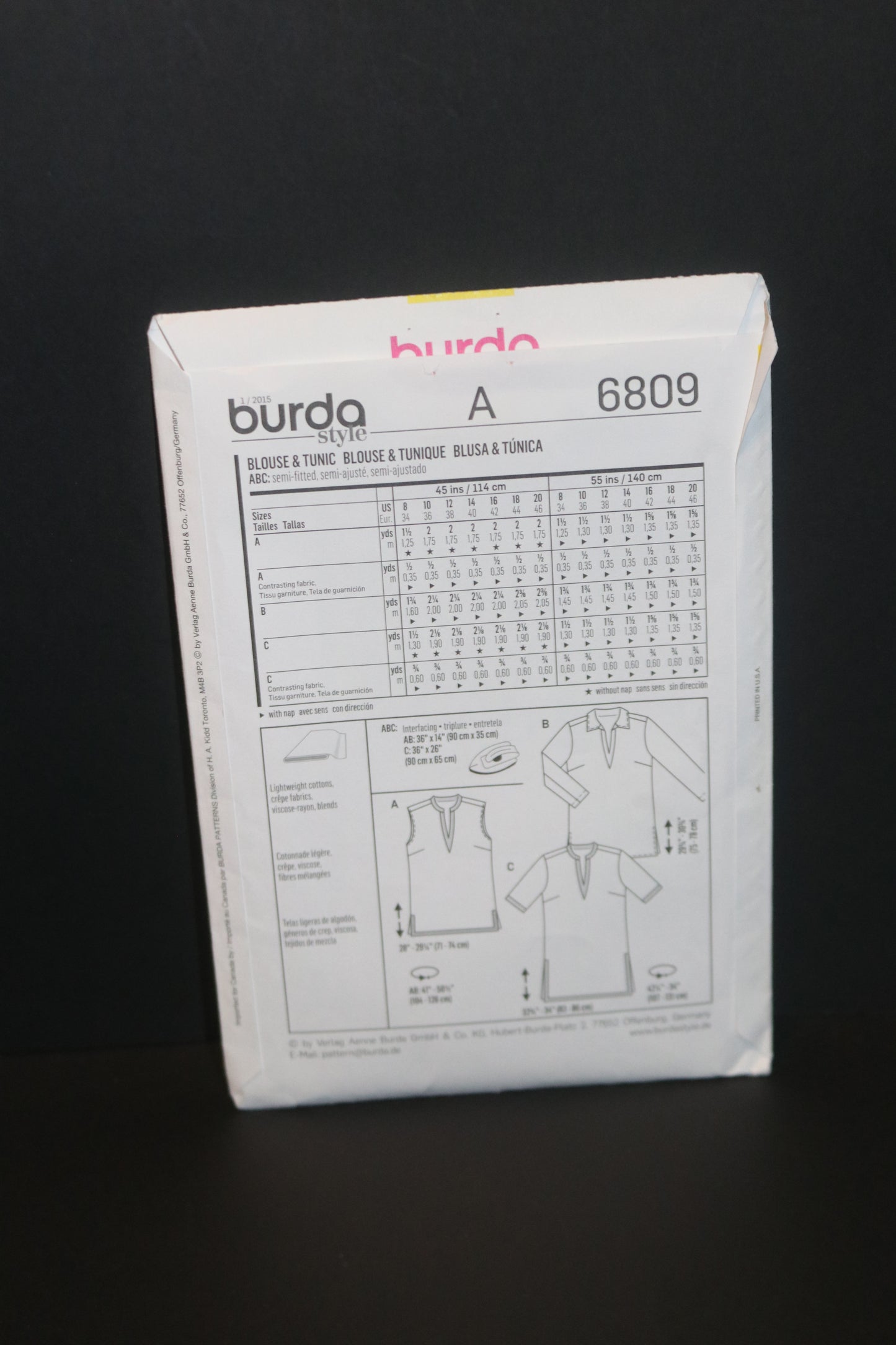 Burda 6809 Misses Blouse and Tunic Sewing Pattern UNCUT Size 8 - 20