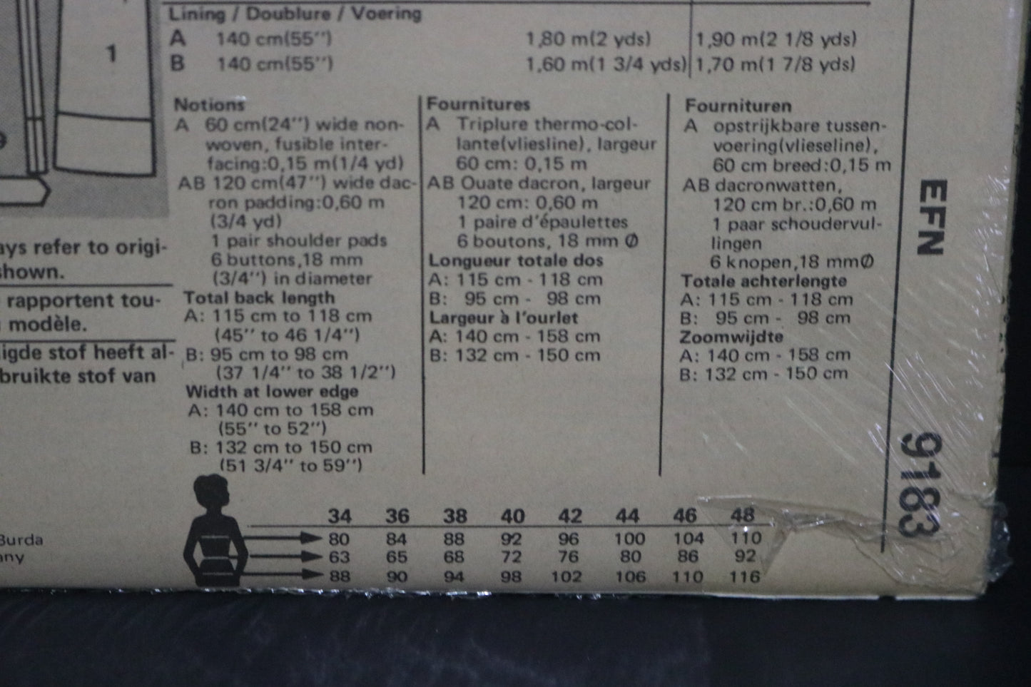 Burda 9183 Misses Coat and Belt Sewing Pattern - UNCUT Size 14 16 18